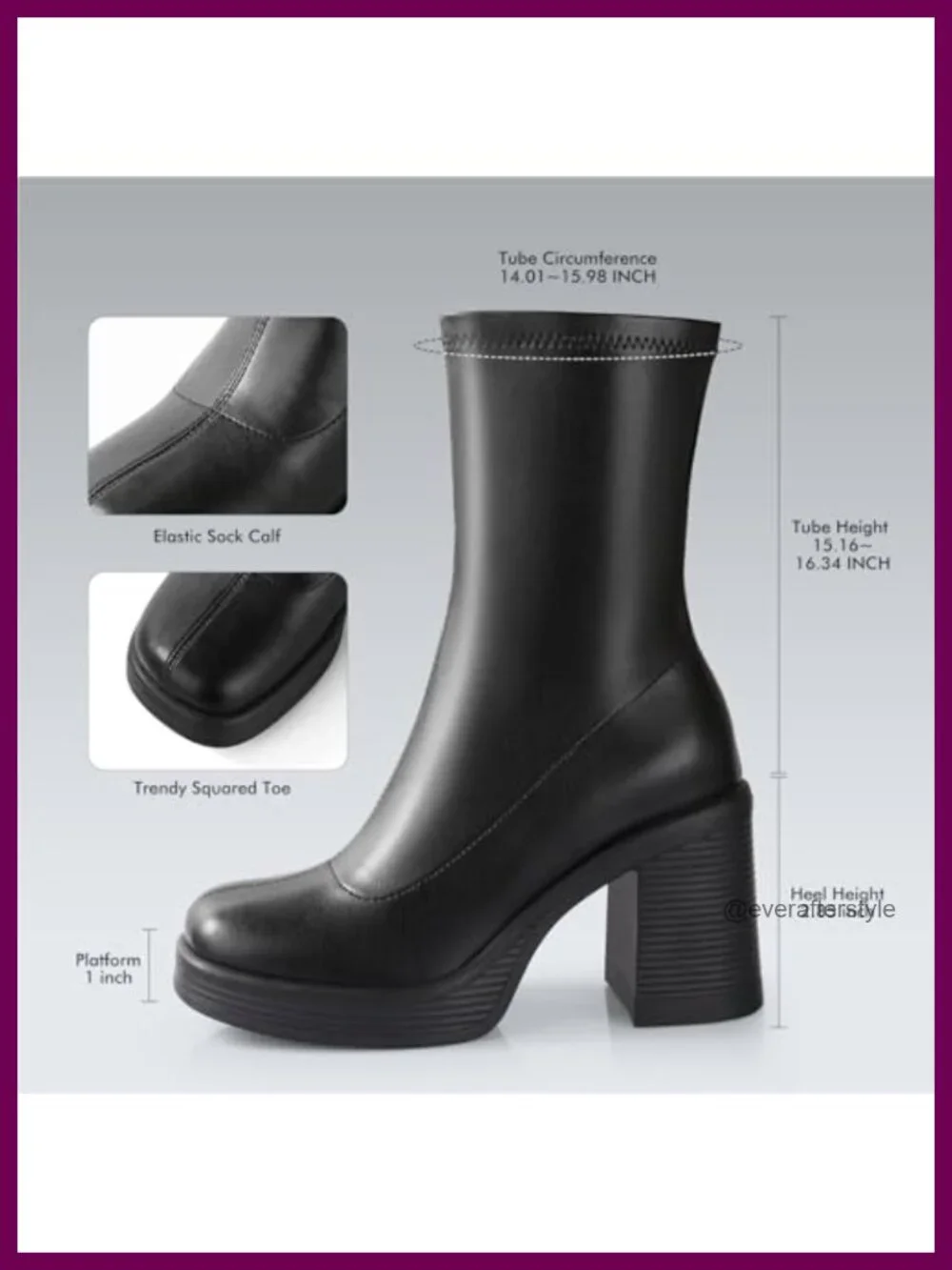 Chunky High Heel Platform Ankle Boots with Side Zipper Square Toe PU Leather